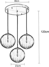 3-Light Pendant Lighting with Blue 15cm Glass Globes | Gold E14 Ceiling Pendant Fixture for Dining Room & Kitchen Island